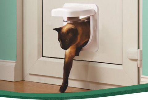 CEESC Puerta magnética para mascotas con puerta abatible y cerradura de 4 vías para gatos M, Blanco gatitos y Perro Perrito